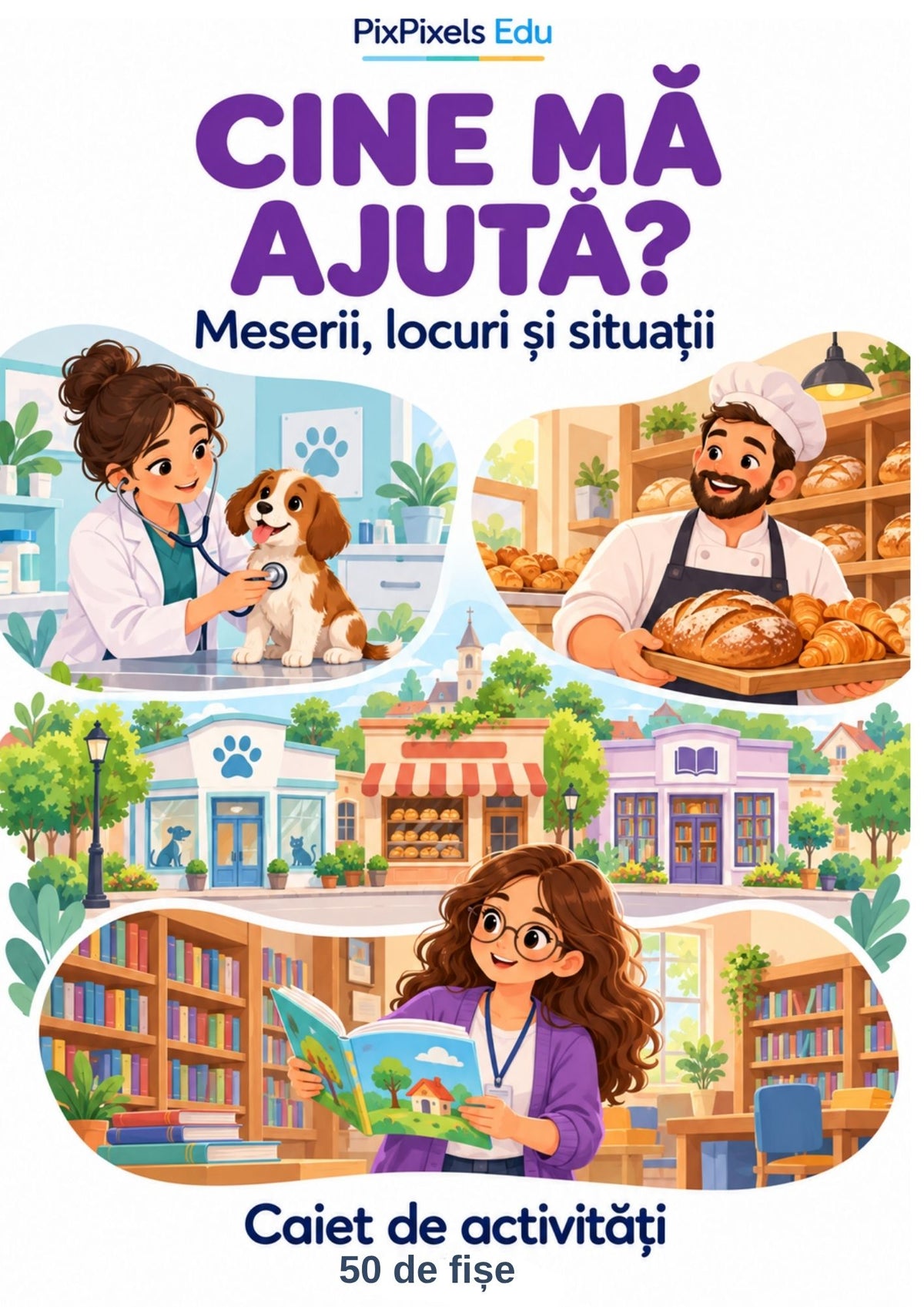 CINE MĂ AJUTĂ? 50 de fișe ilustrate despre meserii și comunitate!
