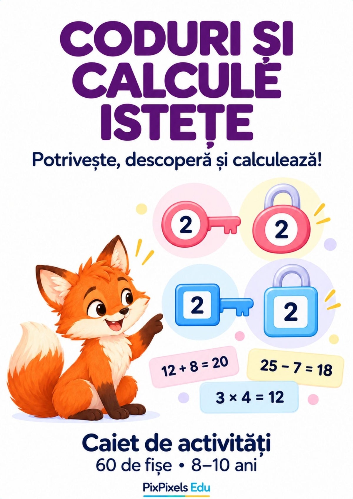 CODURI ȘI CALCULE ISTEȚE-  60 de fișe cu jocuri de atenție, potriviri și calcule pentru copii de 8–10 ani