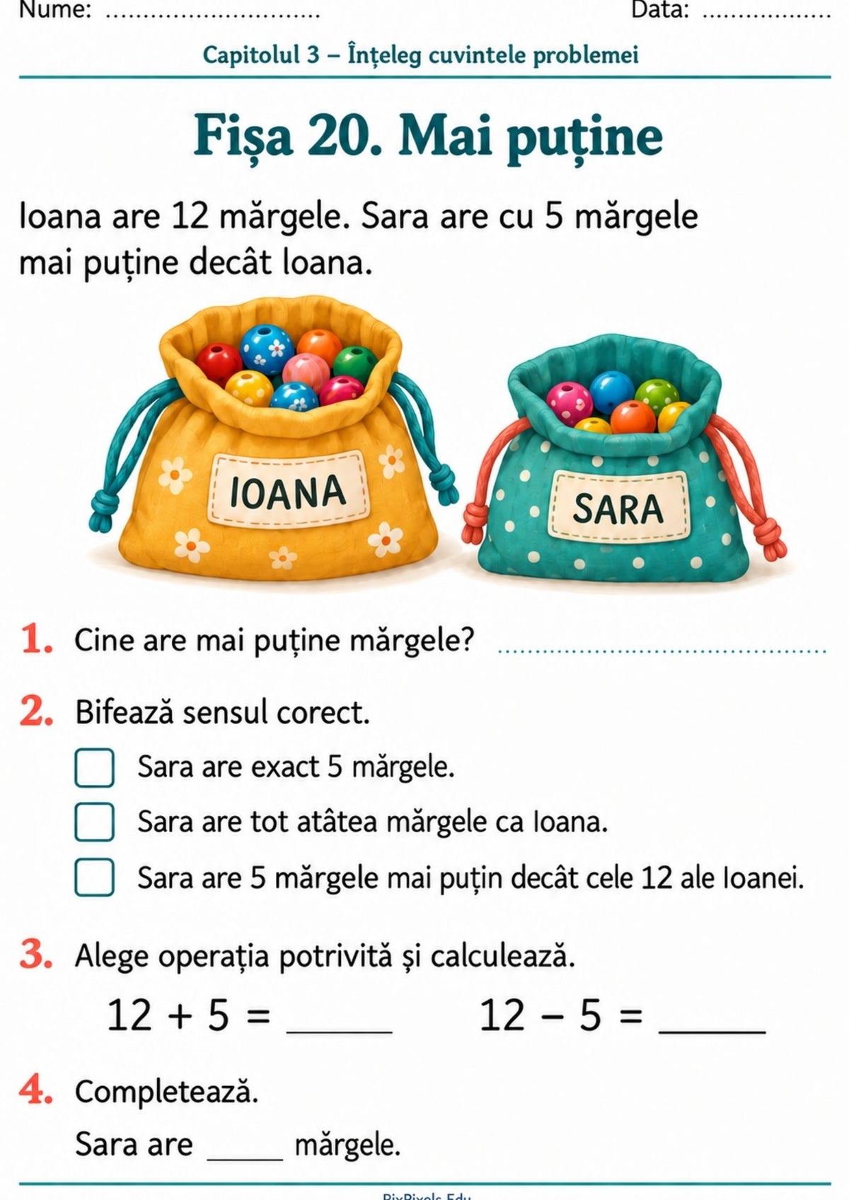 Ce îmi cere problema? Caiet PDF de matematică pentru clasa I