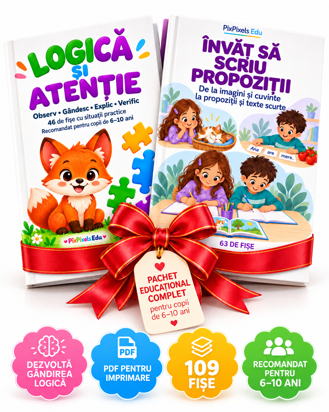 IDEI CARE PRIND CONTUR. Pachet cu două caiete digitale PDF pentru logică, atenție și construirea propozițiilor.