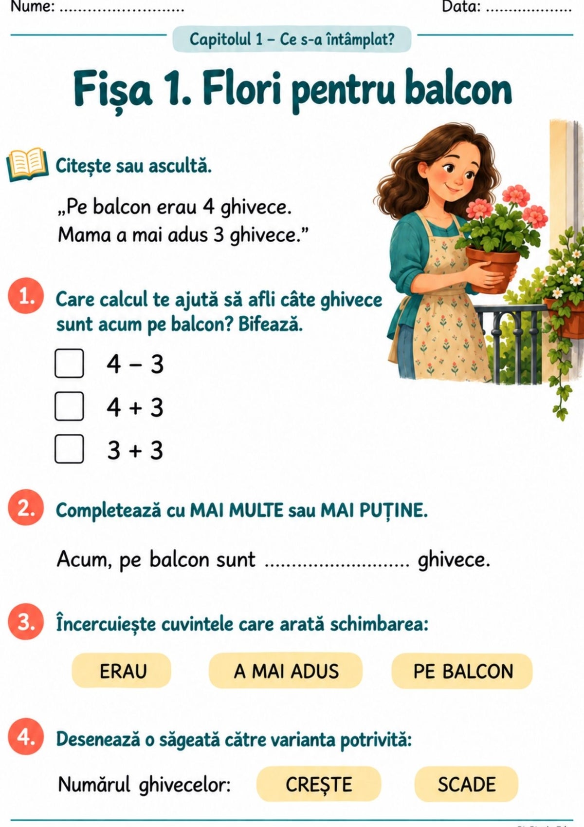 Ce îmi cere problema? Caiet PDF de matematică pentru clasa I