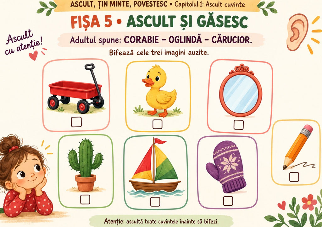 ASCULT, ȚIN MINTE, POVESTESC. Activități pentru atenție auditivă, memorie și dezvoltarea limbajului