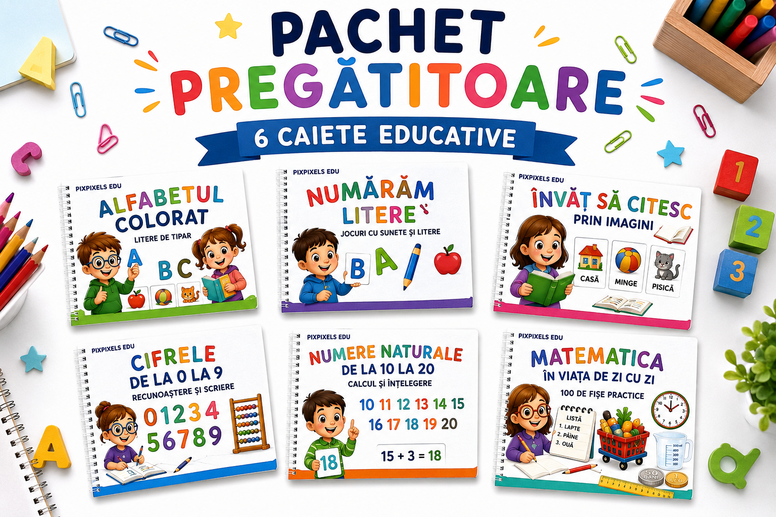 PACHET PREGĂTITOARE – Litere, Cifre și Primii Pași în Citire