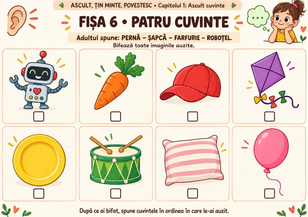 ASCULT, ȚIN MINTE, POVESTESC. Activități pentru atenție auditivă, memorie și dezvoltarea limbajului