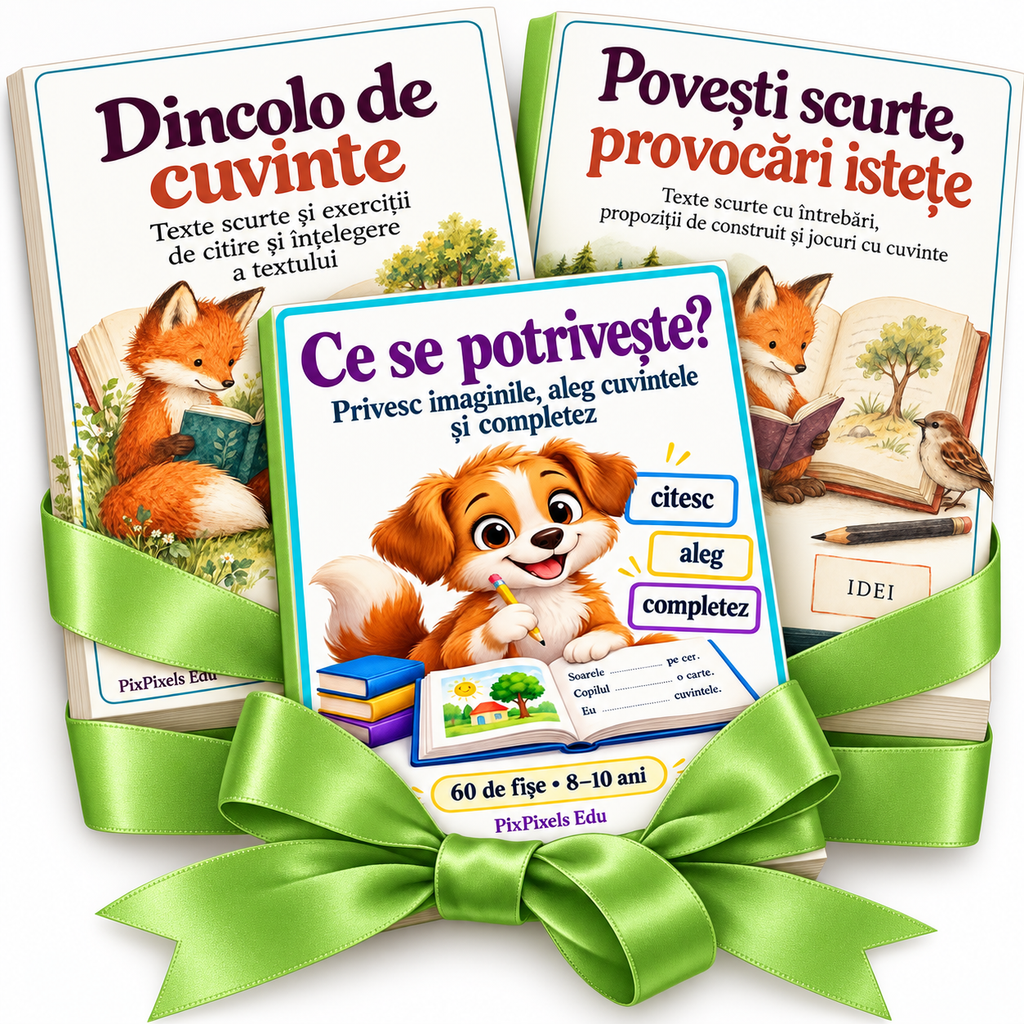 Povești, cuvinte și provocări istețe – 3 caiete PDF pentru citire și înțelegerea textului