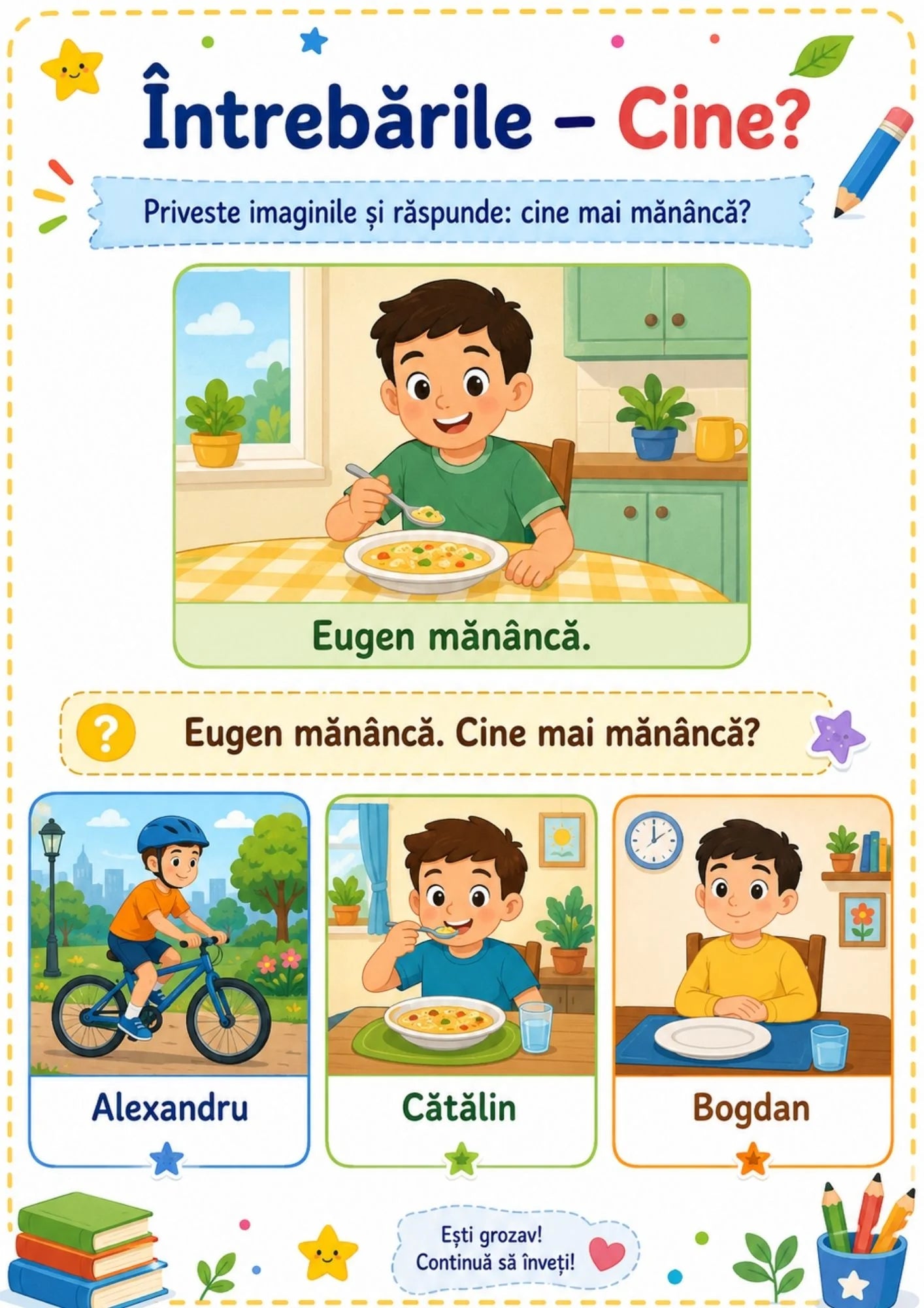 CINE?- 51 DE FIȘE DE LUCRU PENTRU DEZVOLTAREA LIMBAJULUI ȘI VOCABULARULUI