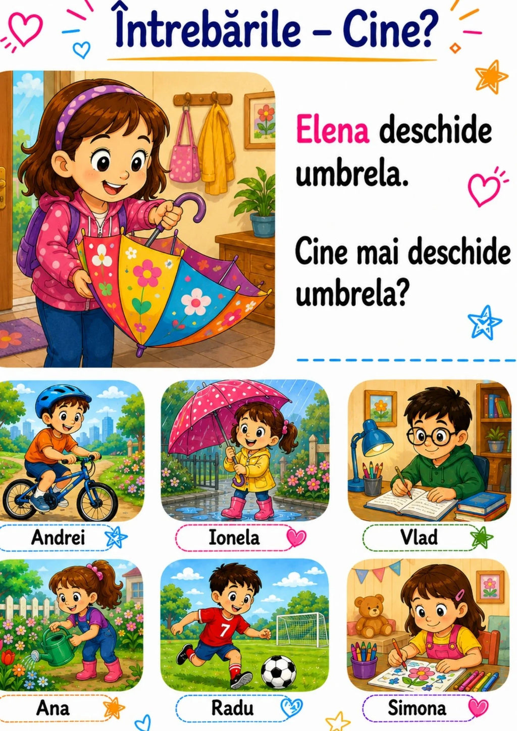 CINE?- 51 DE FIȘE DE LUCRU PENTRU DEZVOLTAREA LIMBAJULUI ȘI VOCABULARULUI