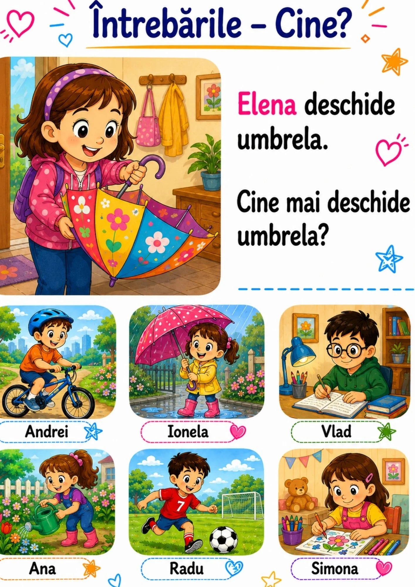 CINE?- 51 DE FIȘE DE LUCRU PENTRU DEZVOLTAREA LIMBAJULUI ȘI VOCABULARULUI